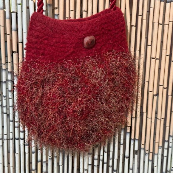 Handmade Crossbody Felted Bag, Fuzzy Eyelash Knit, Red - Picture 12 of 13